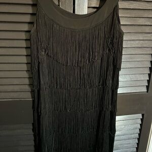 Donna Morgan Elegant Black Fringe Midi Dress
